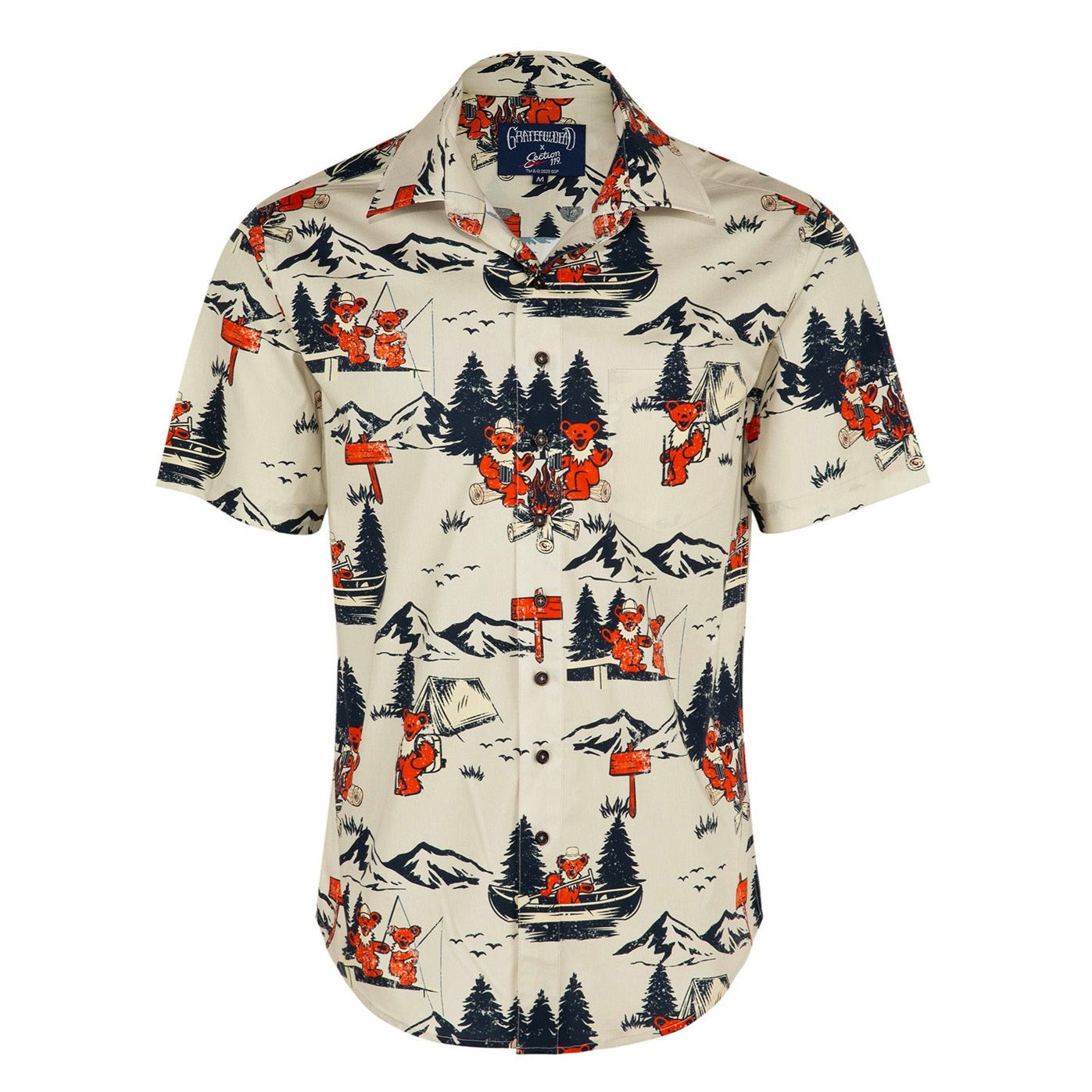Grateful Dead Classic Short Sleeve Button Down Camping Bears in Ivory - Section 119