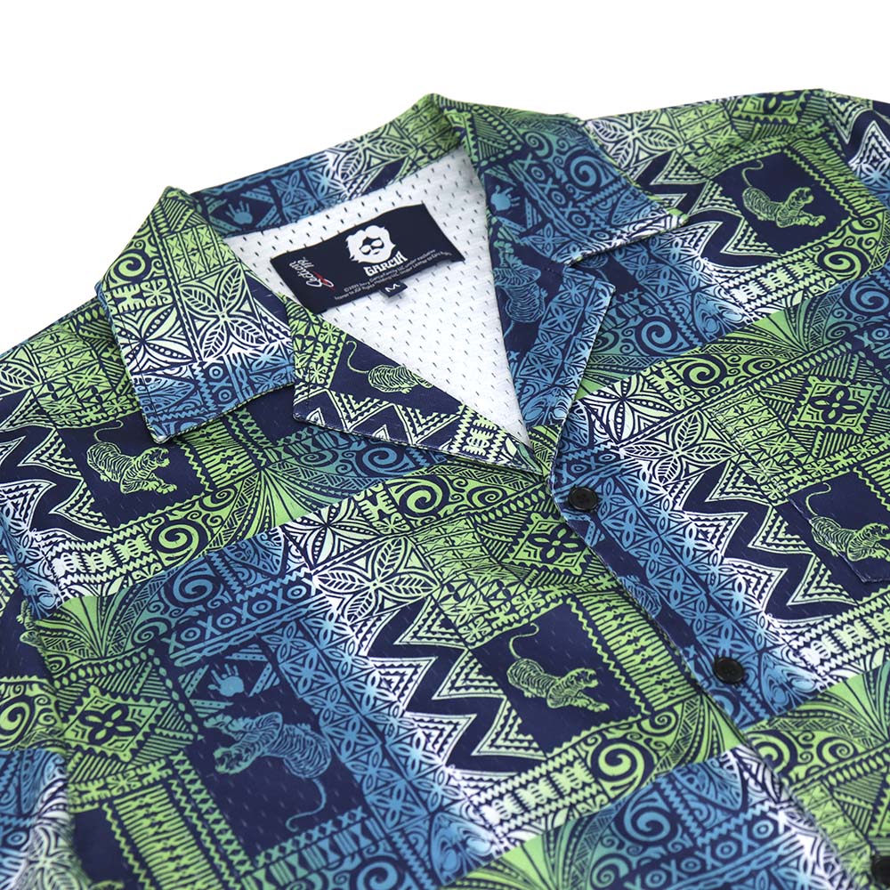 Jerry Garcia Tiger Teal and Yellow Mesh Button Down - Section 119