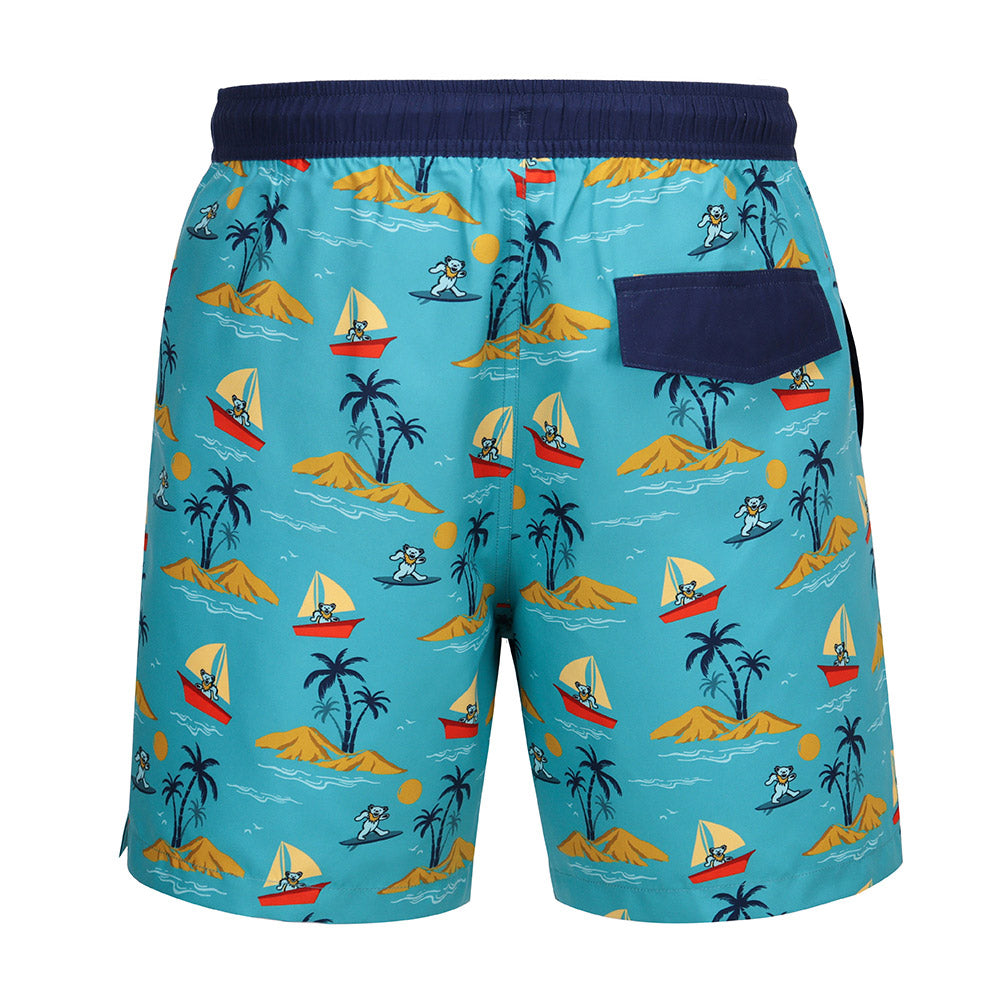 Grateful Dead Swim Trunk Island Bear in Cyan and Navy - Section 119