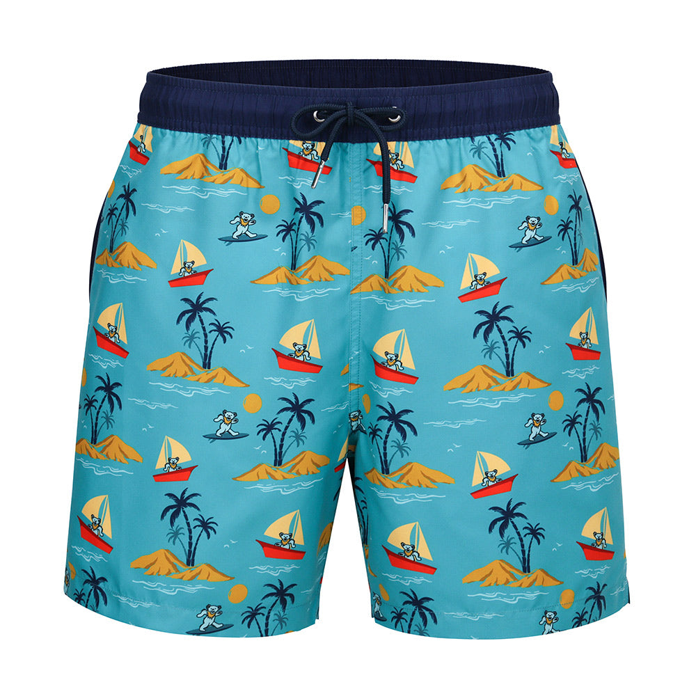 Grateful Dead Swim Trunk Island Bear in Cyan and Navy - Section 119