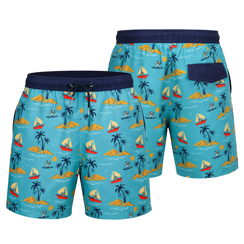 Grateful Dead Swim Trunk Island Bear in Cyan and Navy - Section 119