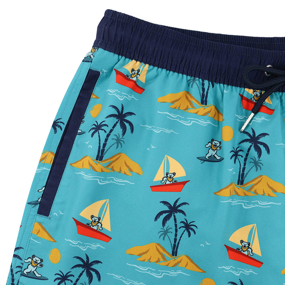 Grateful Dead Swim Trunk Island Bear in Cyan and Navy - Section 119