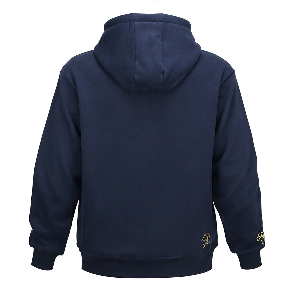 Grateful Dead Zip-Up Hoodie Navy Golden Foil Bear - Section 119