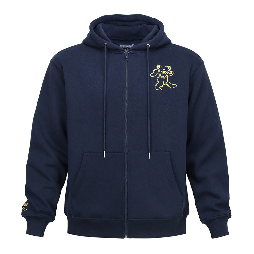 Grateful Dead Zip-Up Hoodie Navy Golden Foil Bear - Section 119