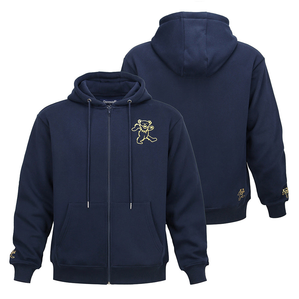 Grateful Dead Zip-Up Hoodie Navy Golden Foil Bear - Section 119