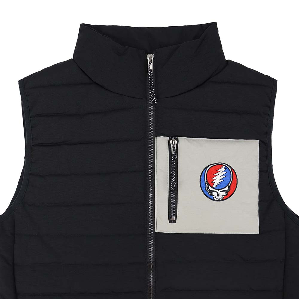 Grateful Dead Puffer Vest With Chest Pocket Stealie In Black And Grey - Section 119