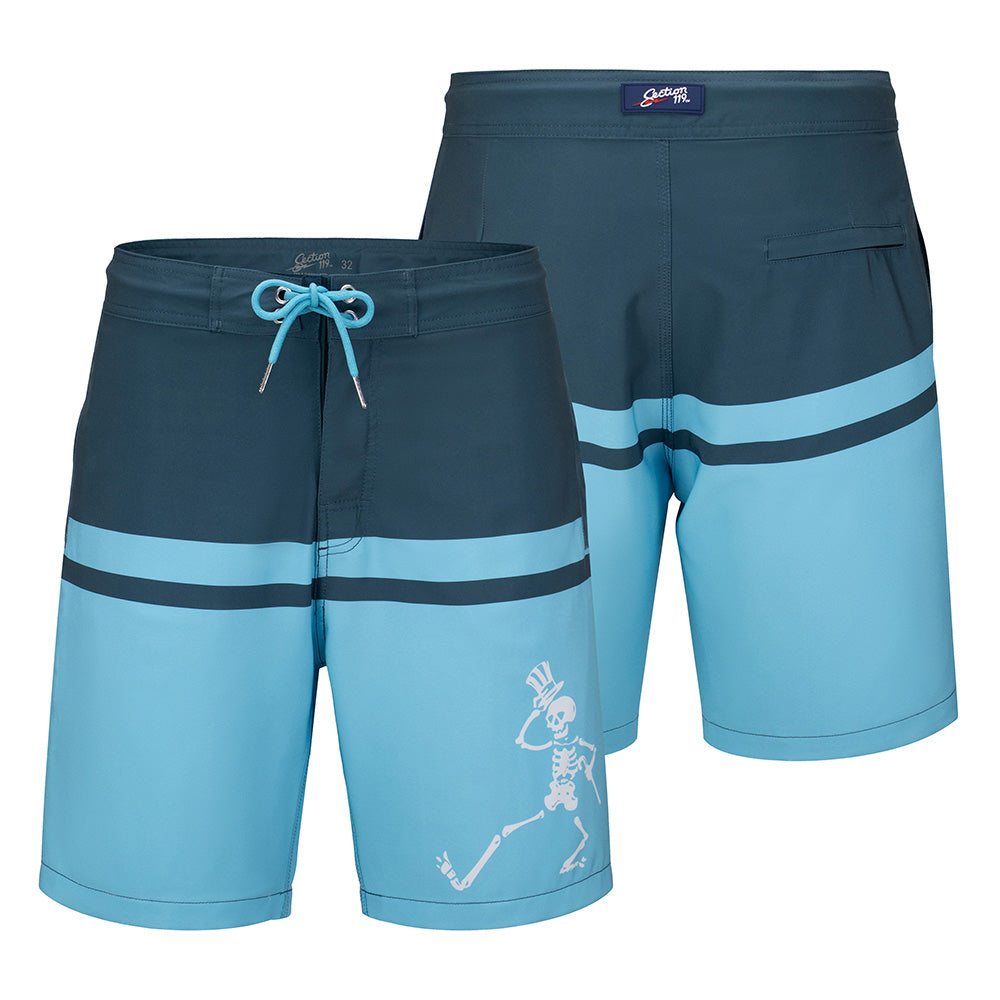Grateful Dead Board Shorts Skeleton in Teal Stripe - Section 119