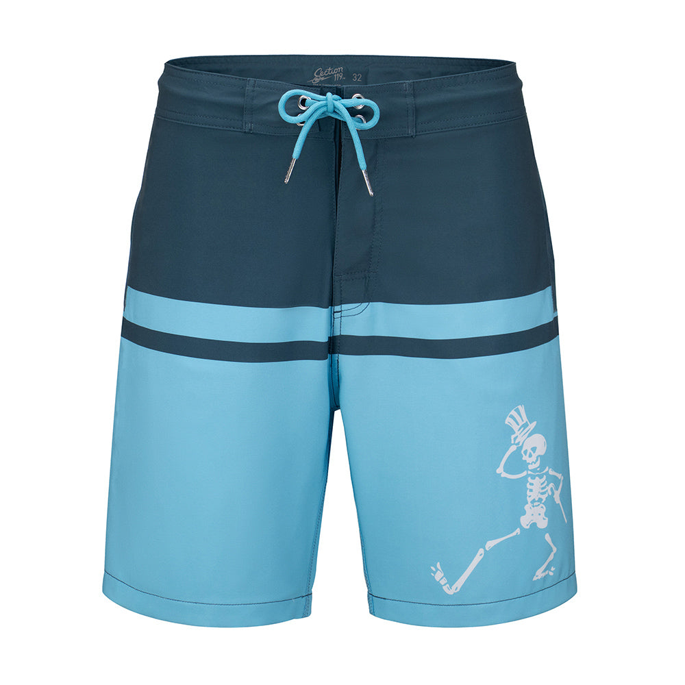 Grateful Dead Board Shorts Skeleton in Teal Stripe - Section 119