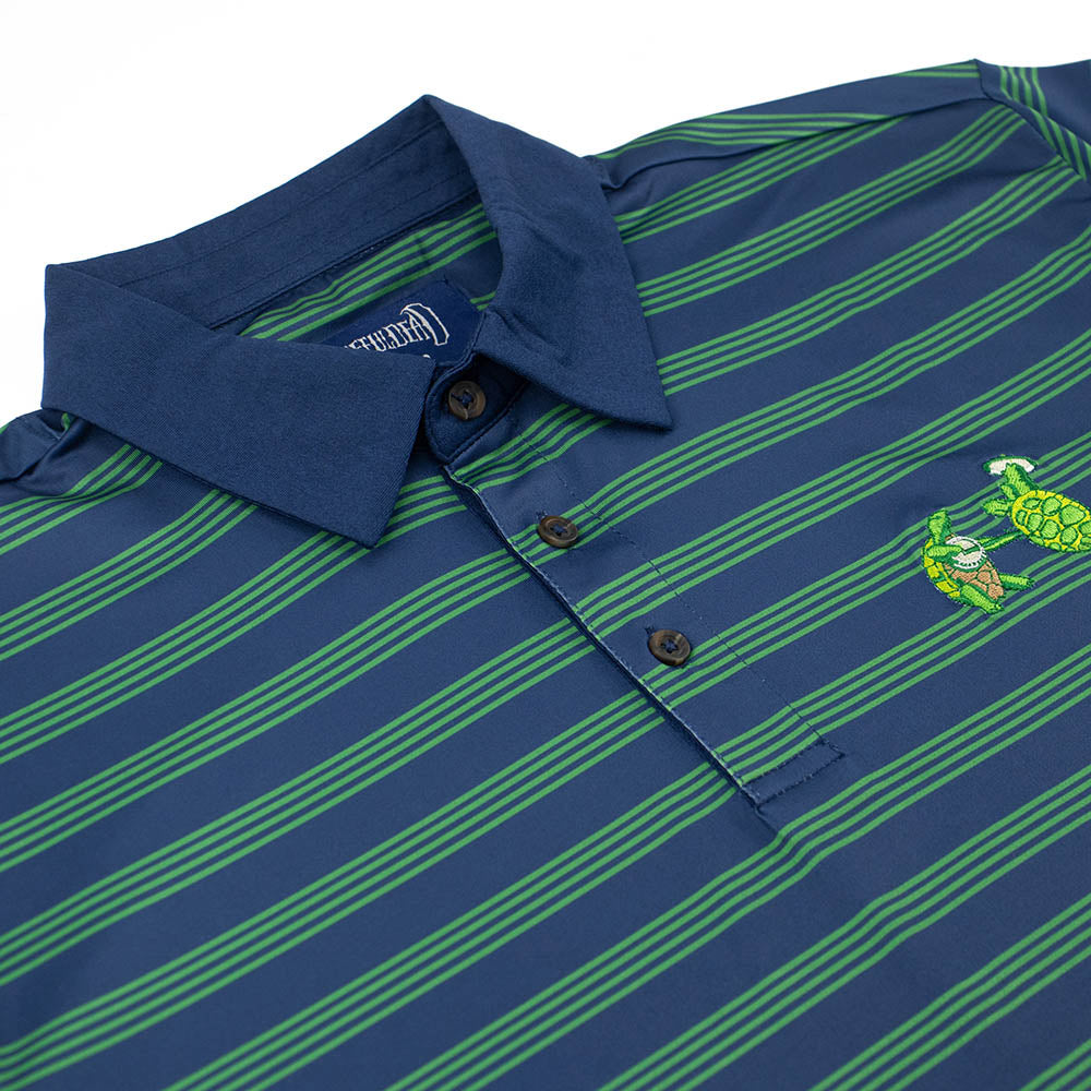 Grateful Dead | Performance Polo | Navy and Green Turtles in All Over Stripes - Section 119