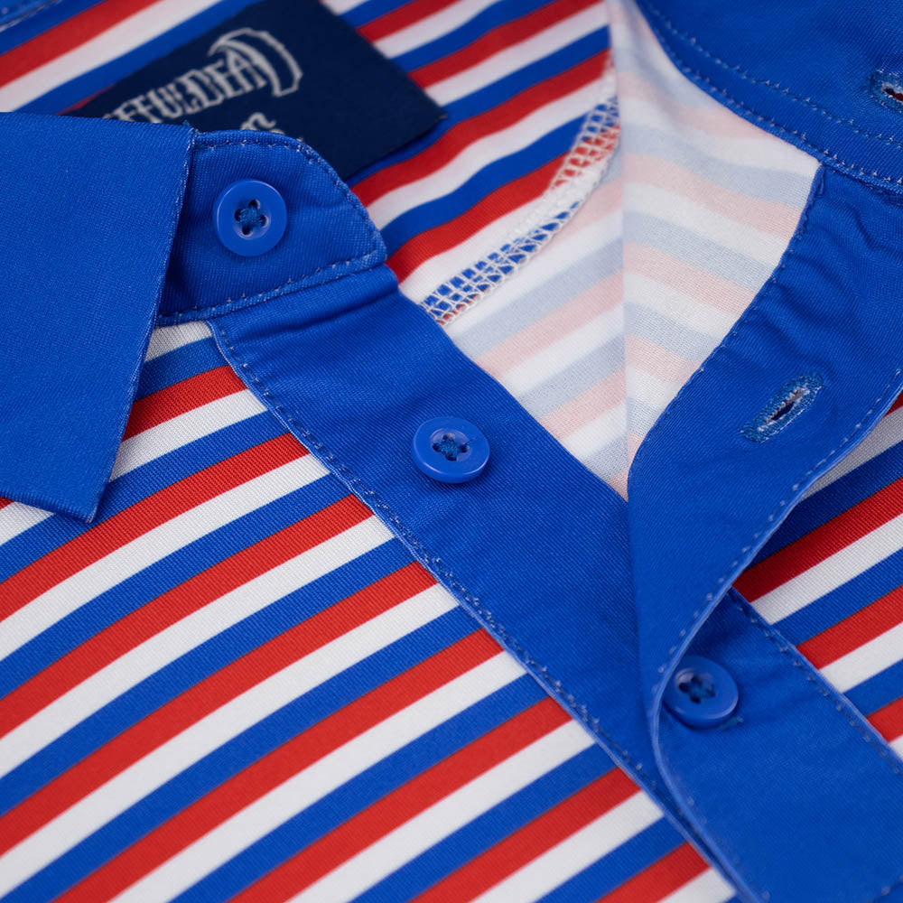 GD Dry Fit Polo Stealie in Red White and Blue Stripes All over - Section 119