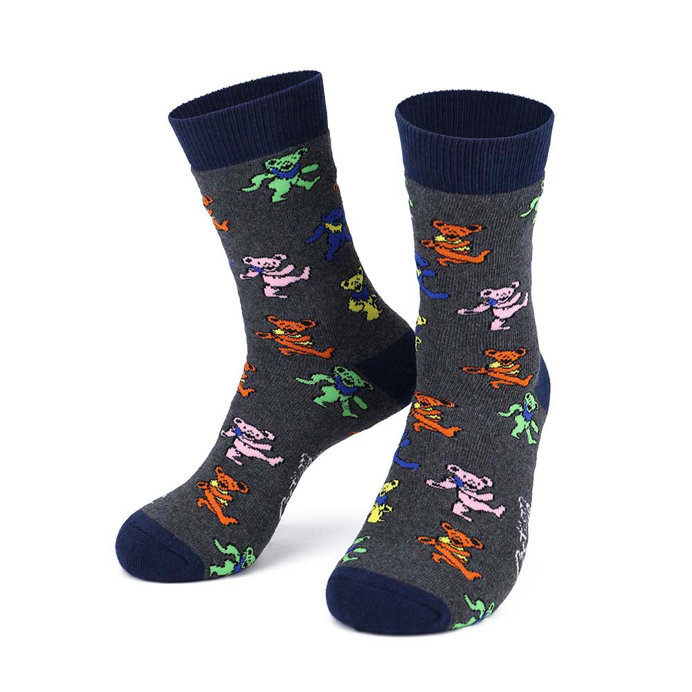 Grateful Dead All Over Bear Grey Navy Socks - Section 119