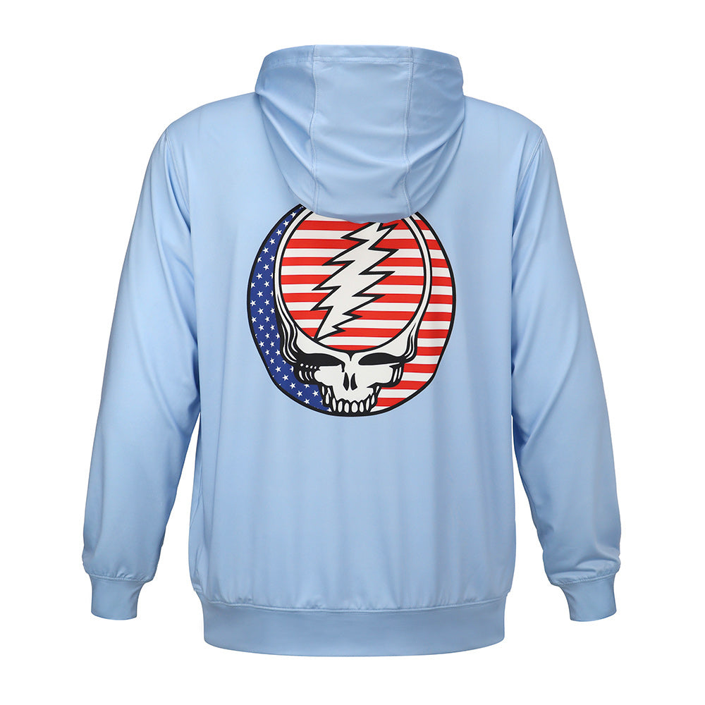 Grateful Dead Lightweight Pullover Hoodie Flag Stealie in Light Blue - Section 119
