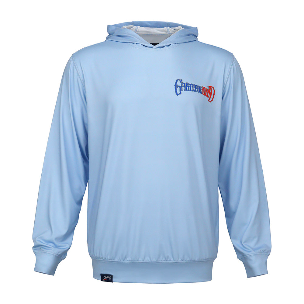 Grateful Dead Lightweight Pullover Hoodie Flag Stealie in Light Blue - Section 119