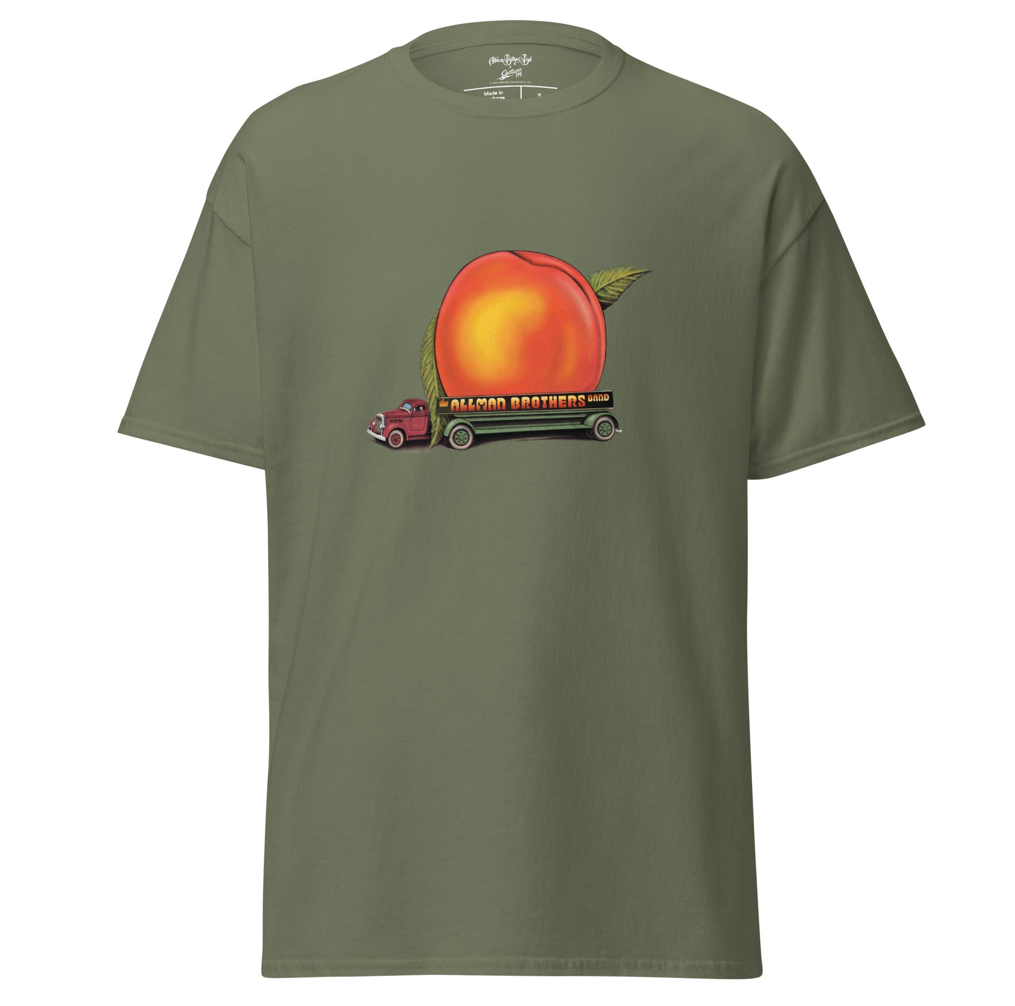 The Allman Brothers Eco T-Shirt Peach Logo Truck in Olive Green - Section 119