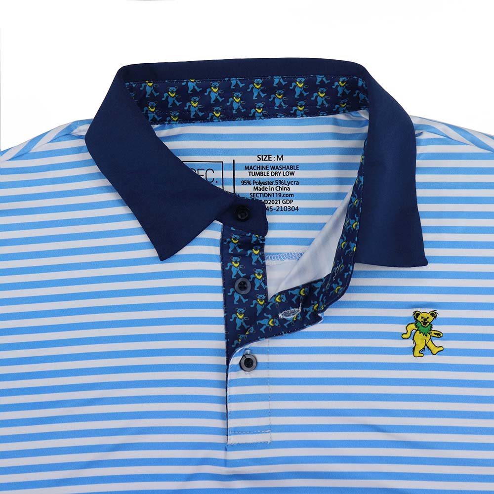 Grateful Dead Blue-Stripe Dancing Bear Dry Fit Polo - Section 119