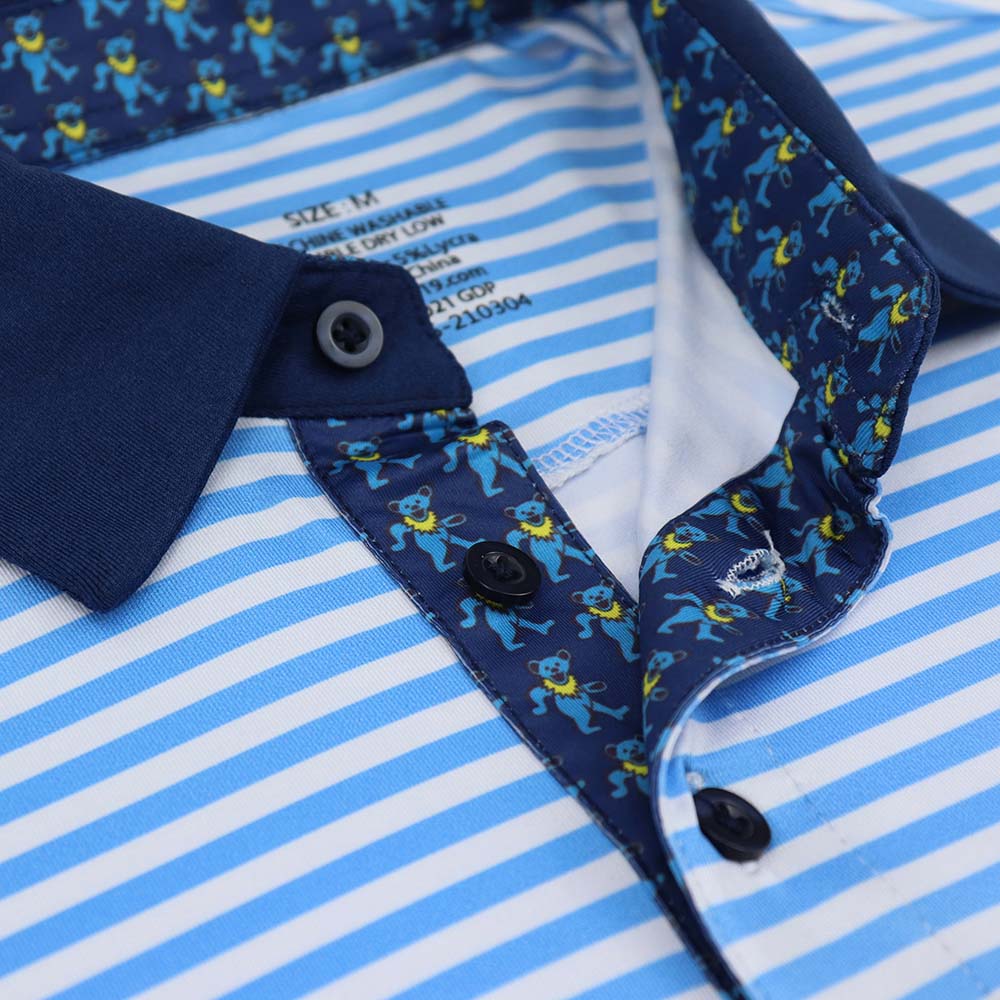Grateful Dead Blue-Stripe Dancing Bear Dry Fit Polo - Section 119