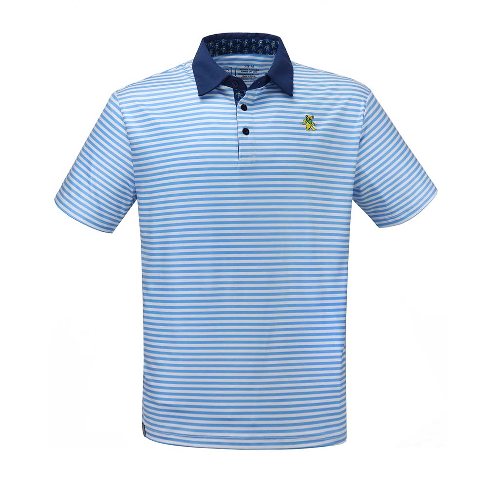 Grateful Dead Blue-Stripe Dancing Bear Dry Fit Polo - Section 119