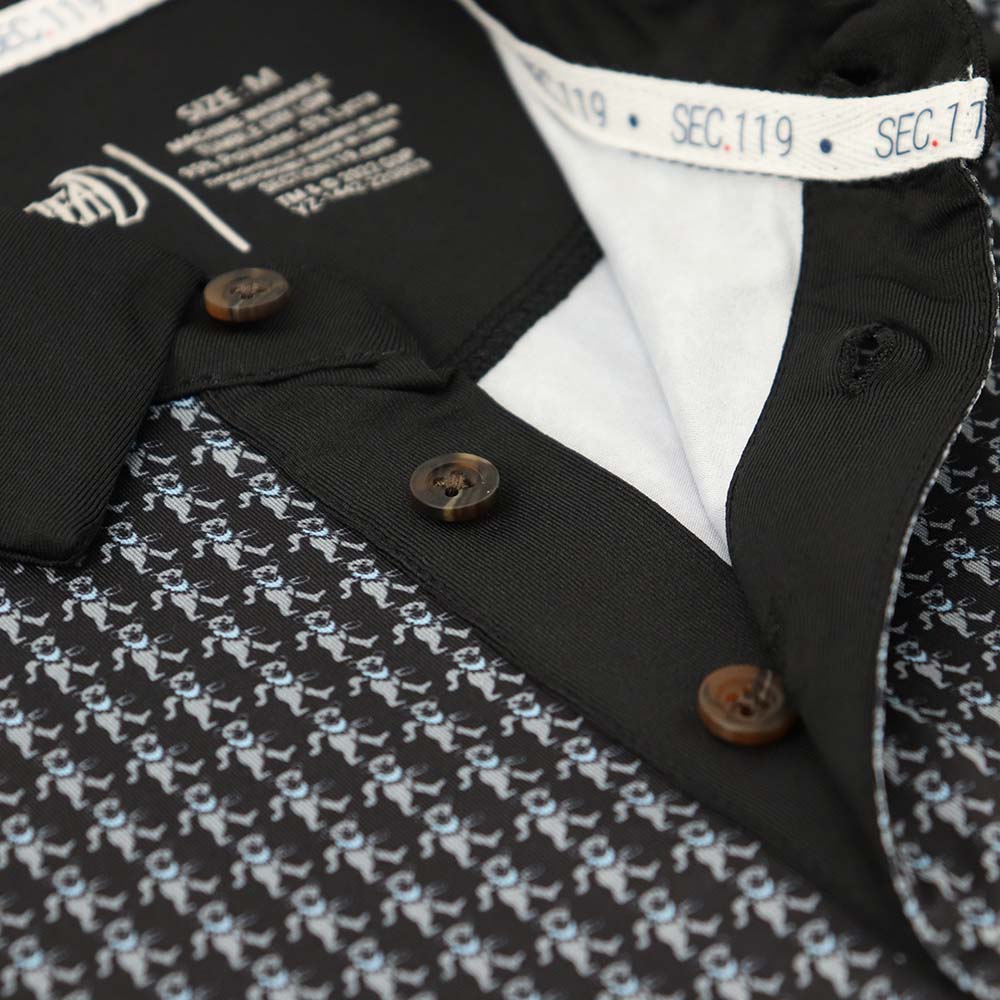 Grateful Dead Dri Fit Polo All Over Grey Bear on Black - Section 119