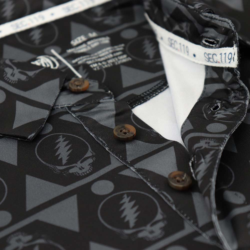 Grateful Dead Polo Long Sleeve Black Grey Stealie - Section 119