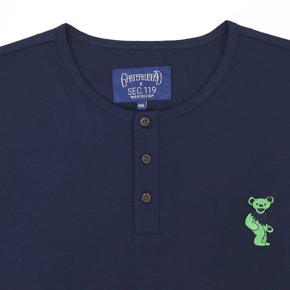 Big and Tall Short Sleeve Henley Navy with Green Bear - Section 119