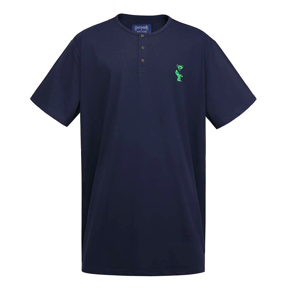 Big and Tall Short Sleeve Henley Navy with Green Bear - Section 119