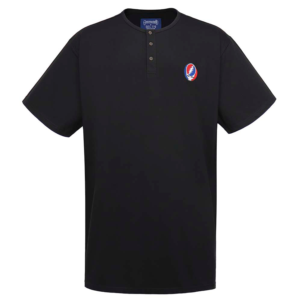 Big and Tall Short Sleeve Henley Black with Stealie - Section 119