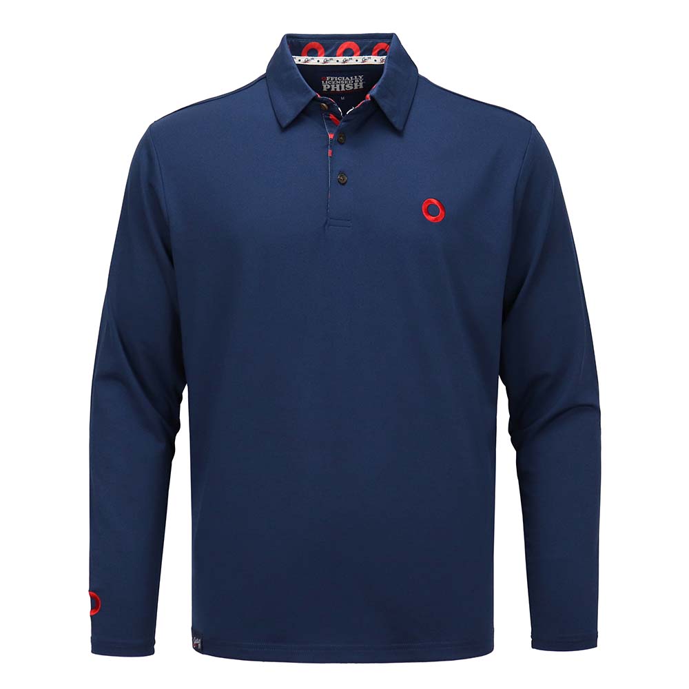 Phish Navy Classic Red Donut Dry Fit Long Sleeve Polo - Section 119