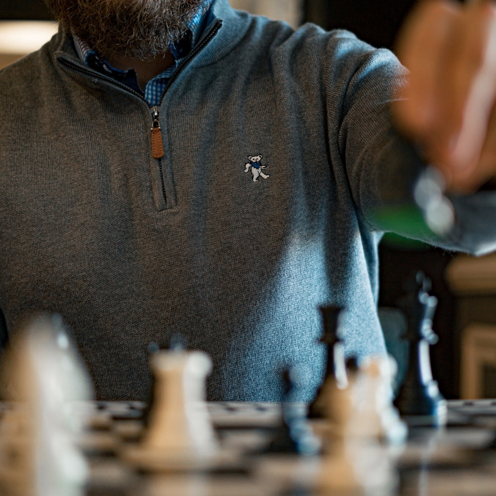 Grateful Dead Dancing Bear Quarter-Zip Sweater | Grey - Section 119