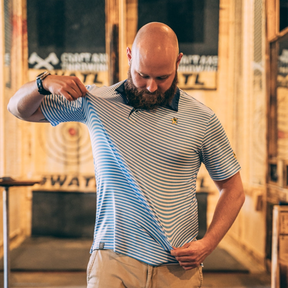 Grateful Dead Blue-Stripe Dancing Bear Dry Fit Polo - Section 119