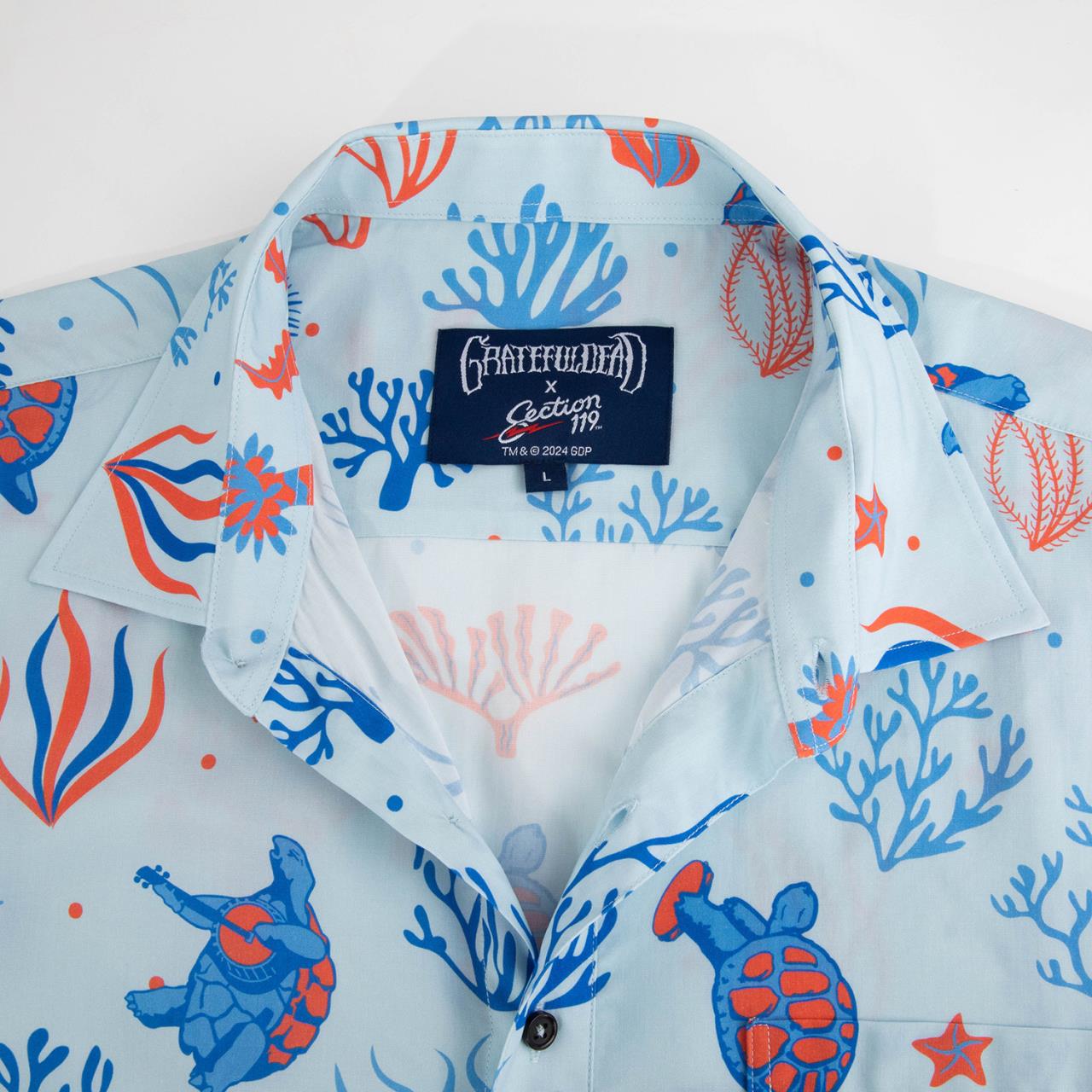 Grateful Dead All Over Turtle and Corals Light Blue Relaxed Short Sleeve Button Down - Section 119