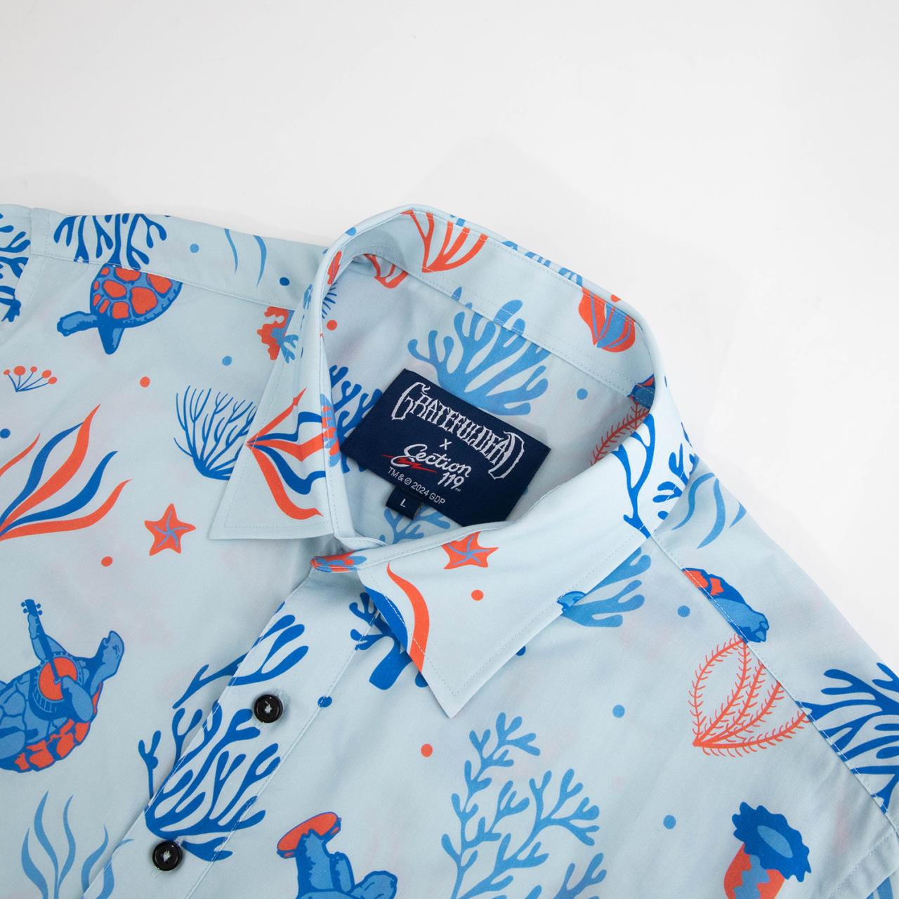 Grateful Dead All Over Turtle and Corals Light Blue Relaxed Short Sleeve Button Down - Section 119