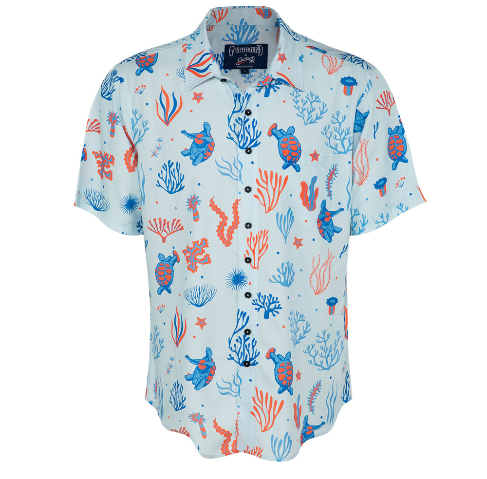 Grateful Dead Relaxed Fit Turtles N' Coral Blue Short Sleeve Button Down - Section 119