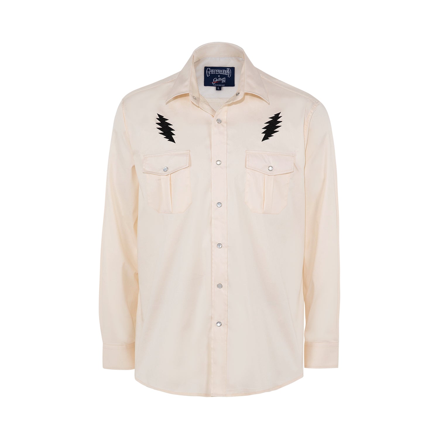 Grateful Dead Long Sleeve Snap Button Down Tan Black Bolt - Section 119
