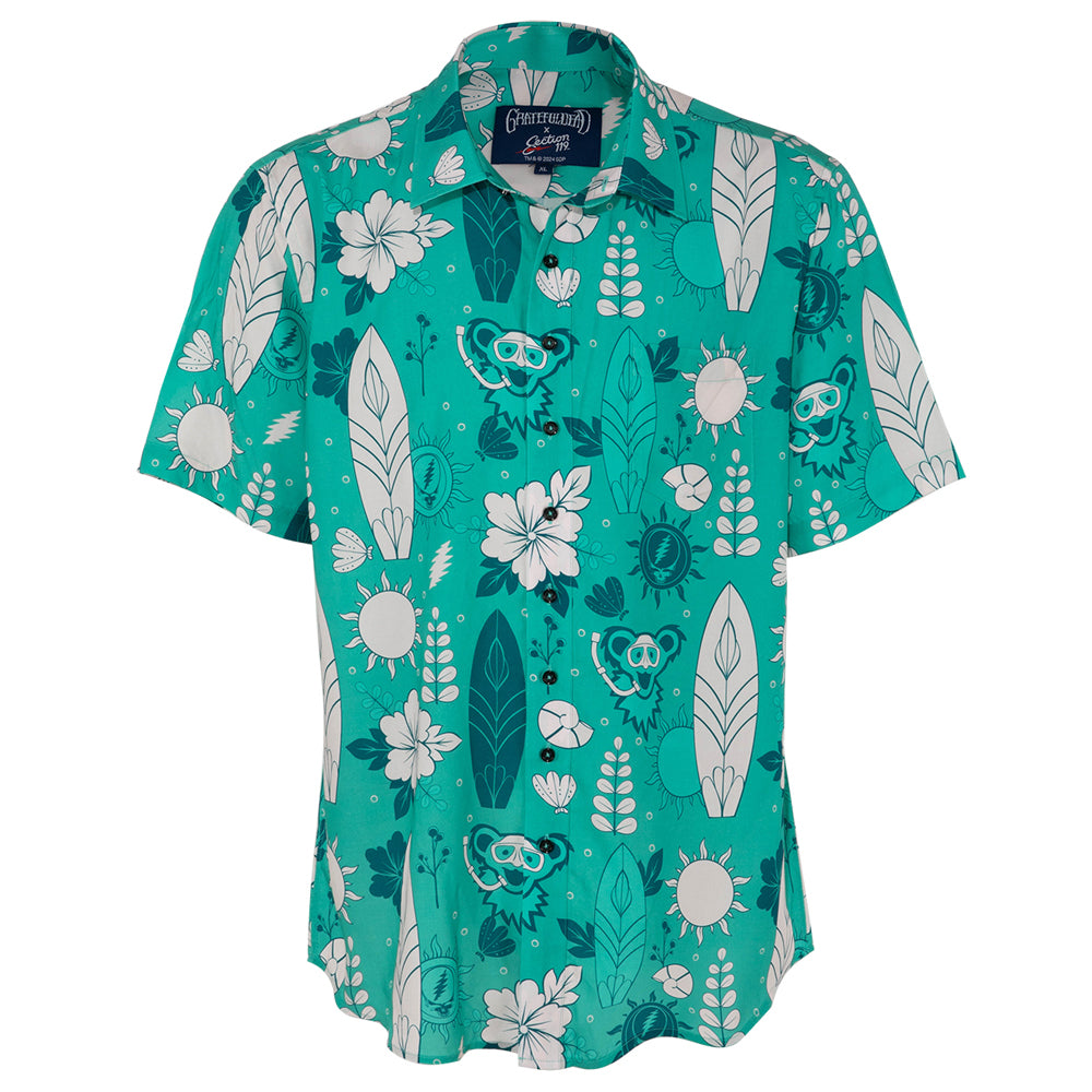 Grateful Dead Teal Snorkling Bear Relaxed Short Sleeve Button Down - Section 119