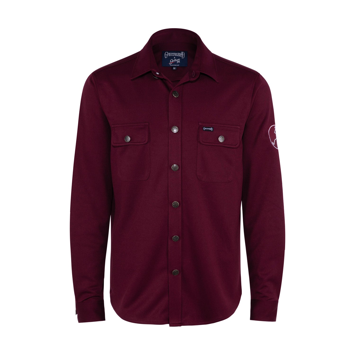 Grateful Dead Long Sleeve Button Down Sweater Maroon with Skeleton - Section 119
