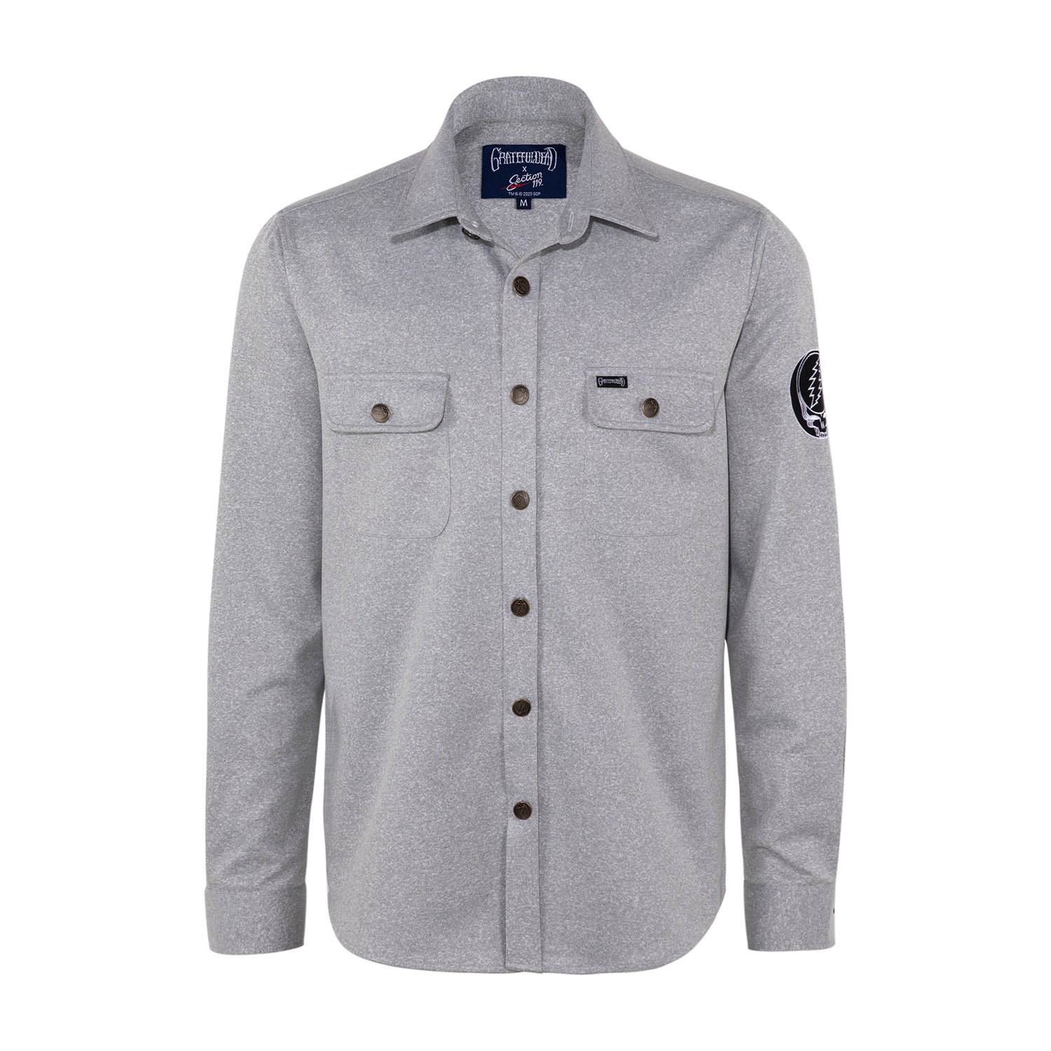 Grateful Dead Long Sleeve Button Down Sweater Grey Stealie - Section 119