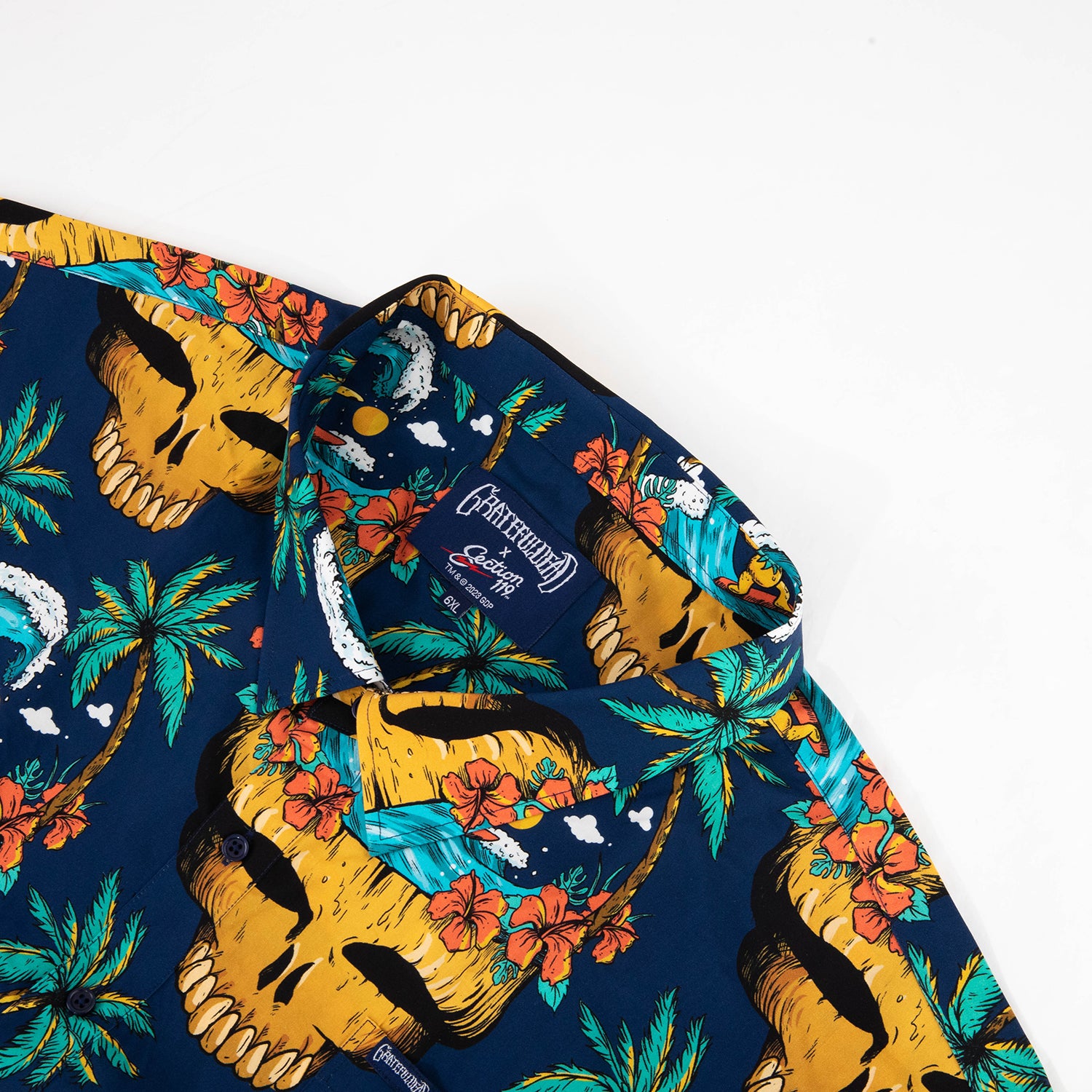 BIG AND TALL Short Sleeve Button Down Surfing Stealie All Over Print Navy - Section 119