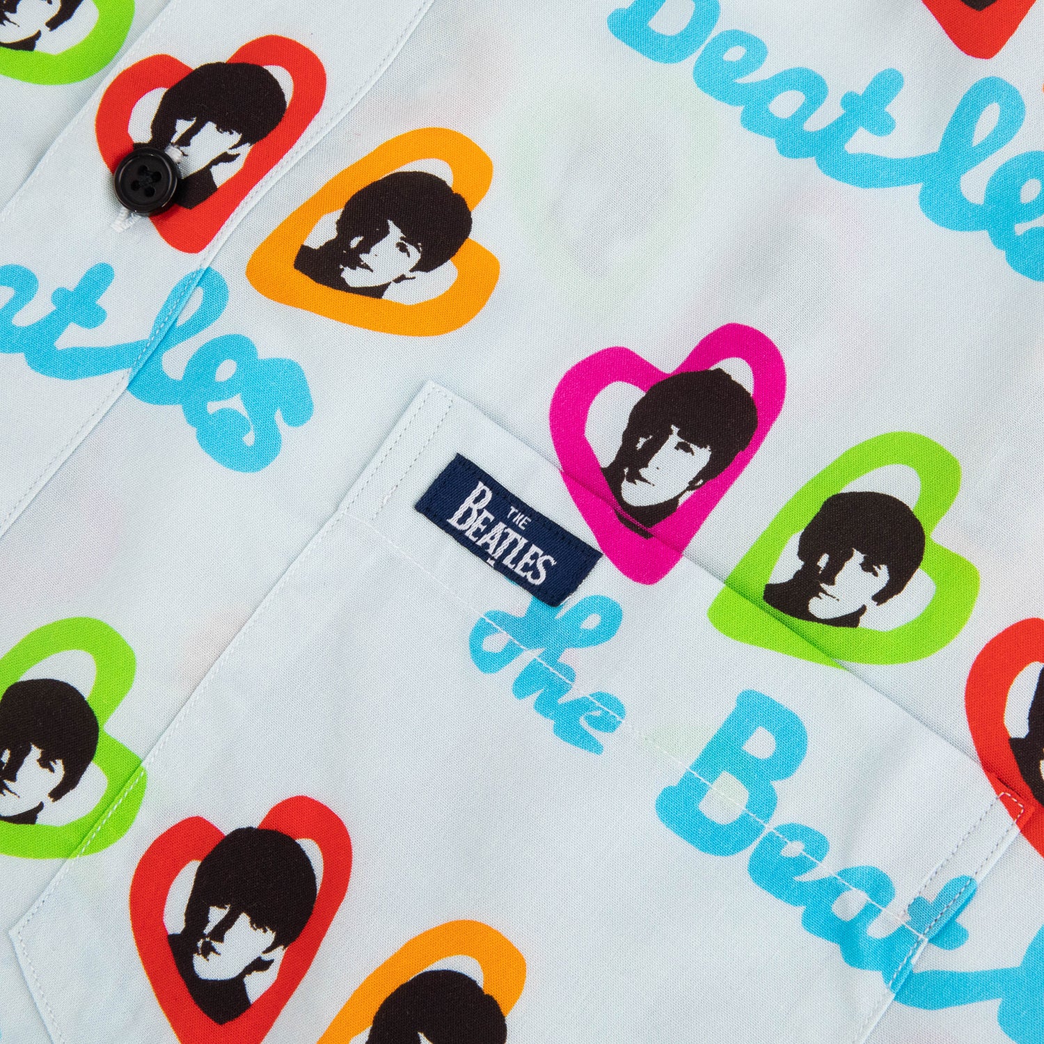 The Beatles Relaxed Short Sleeve Button Down Love Logo Light Blue - Section 119