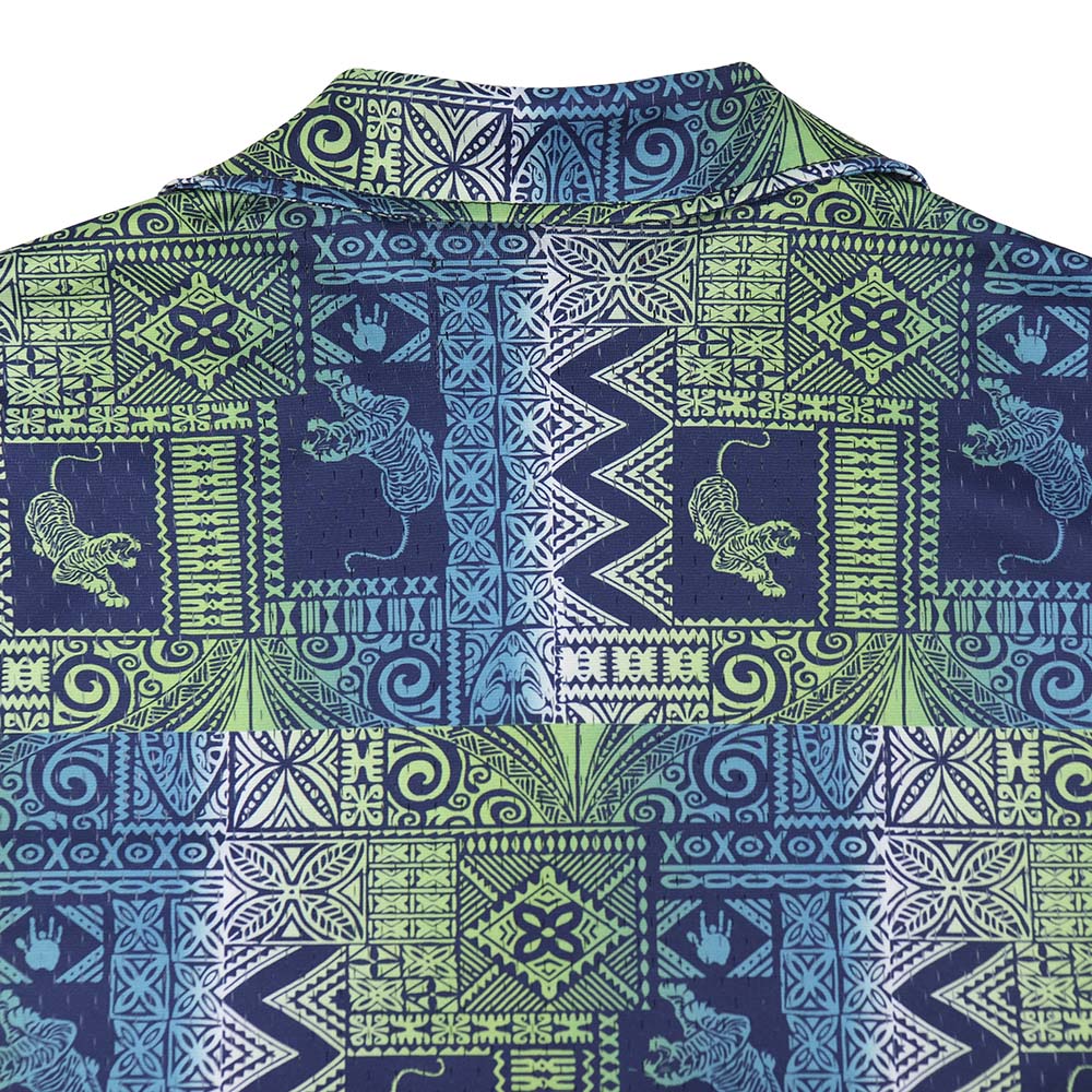 Jerry Garcia Tiger Teal and Yellow Mesh Button Down - Section 119