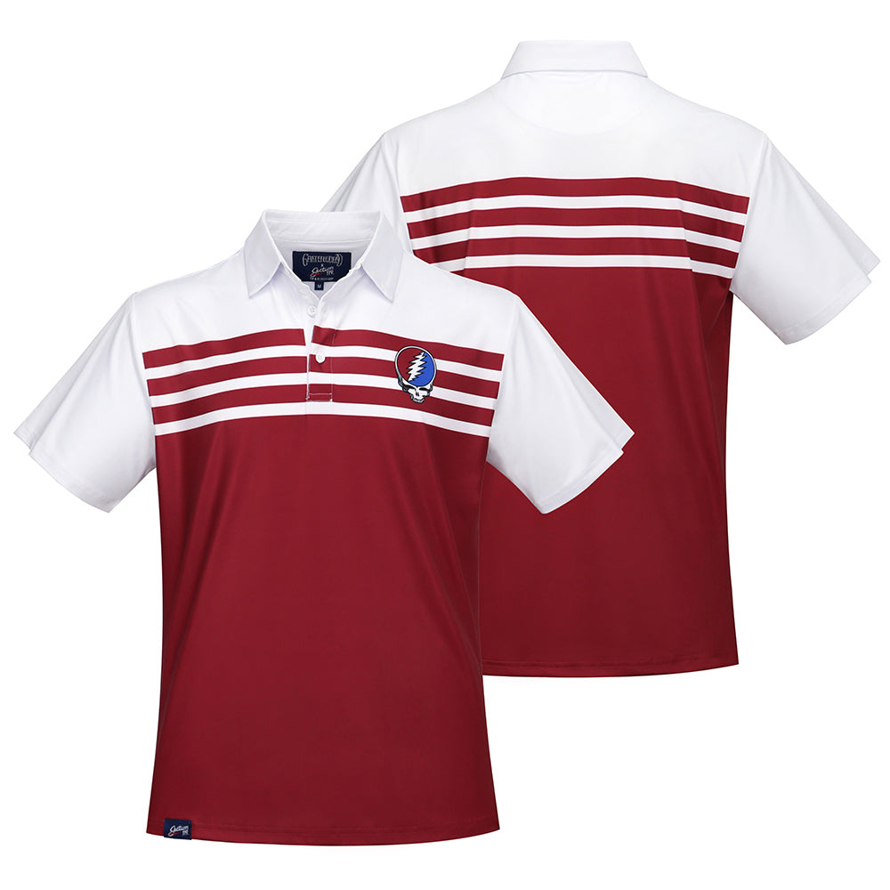 Grateful Dead Dry Fit Polo Stealie in Red White and Blue Stripes– Section  119