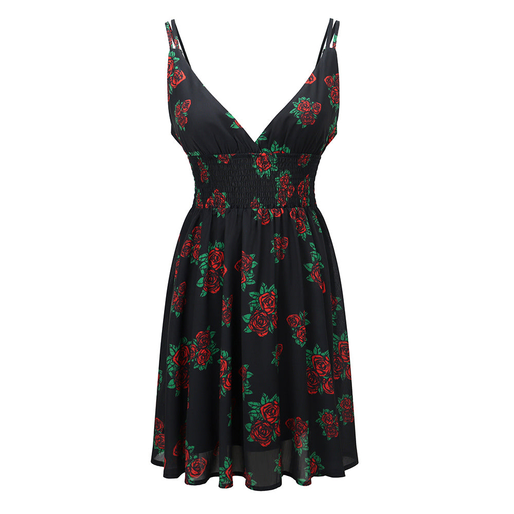 Grateful Dead V-Neck Mini Dress Black & Roses - Section 119