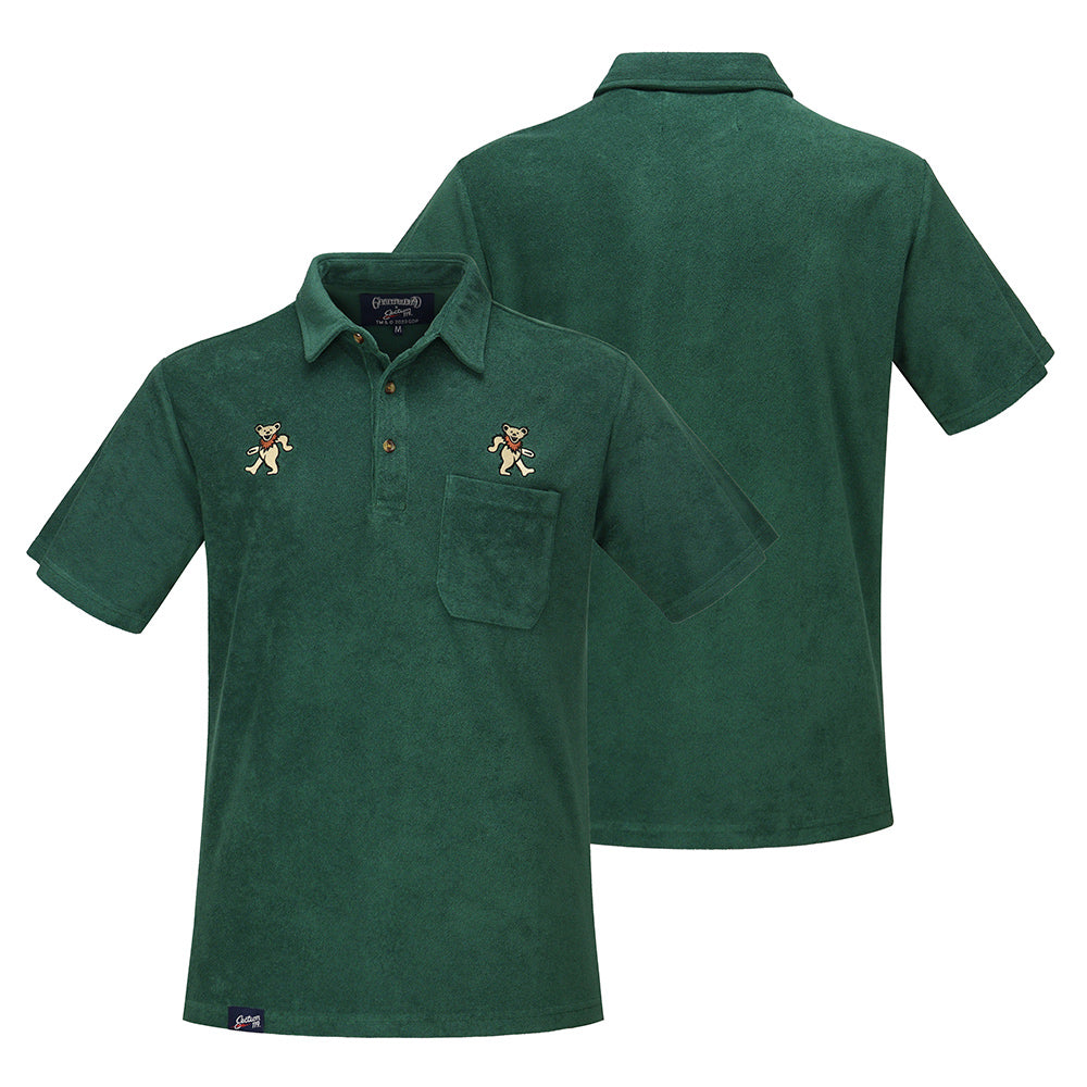 Grateful Dead Terry Polo Shirt Dancing Bear in Green - Section 119