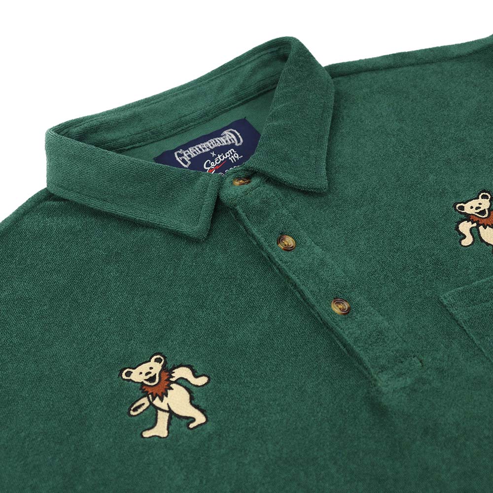 Grateful Dead Terry Polo Shirt Dancing Bear in Green - Section 119