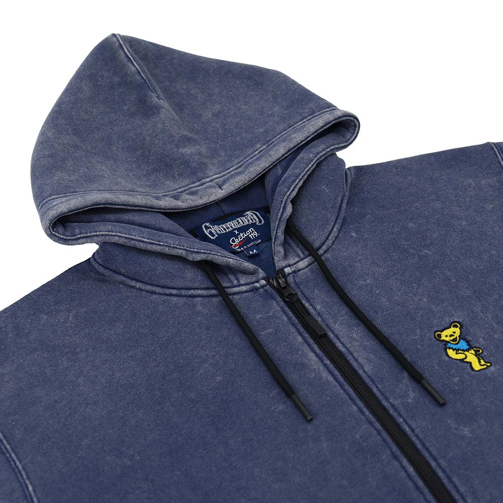 Grateful Dead Zip-Up Hoodie Yellow Bear on Navy (acid wash) - Section 119