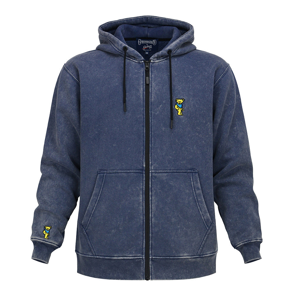 Grateful Dead Zip-Up Hoodie Yellow Bear on Navy (acid wash) - Section 119