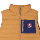 Grateful Dead Puffer Vest With Chest Pocket Stealie In Brown And Navy - Section 119