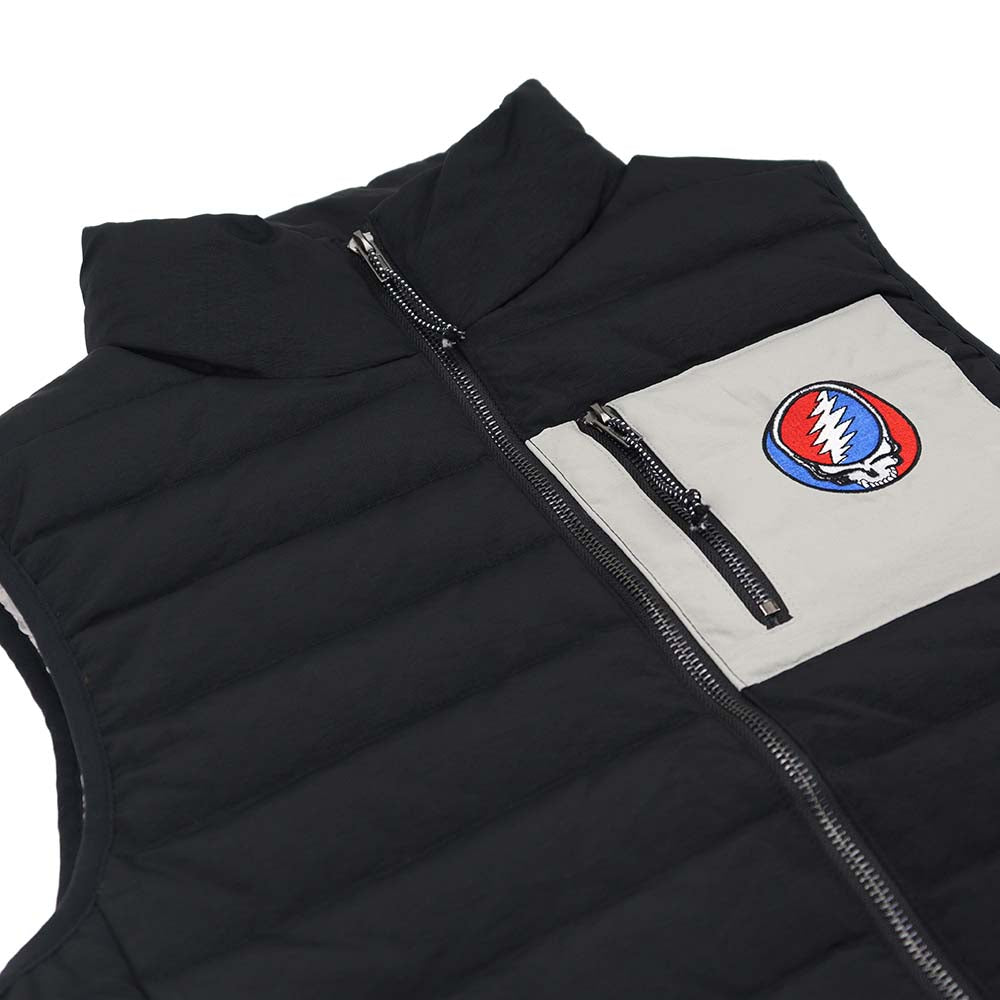 Grateful Dead Puffer Vest With Chest Pocket Stealie In Black And Grey - Section 119