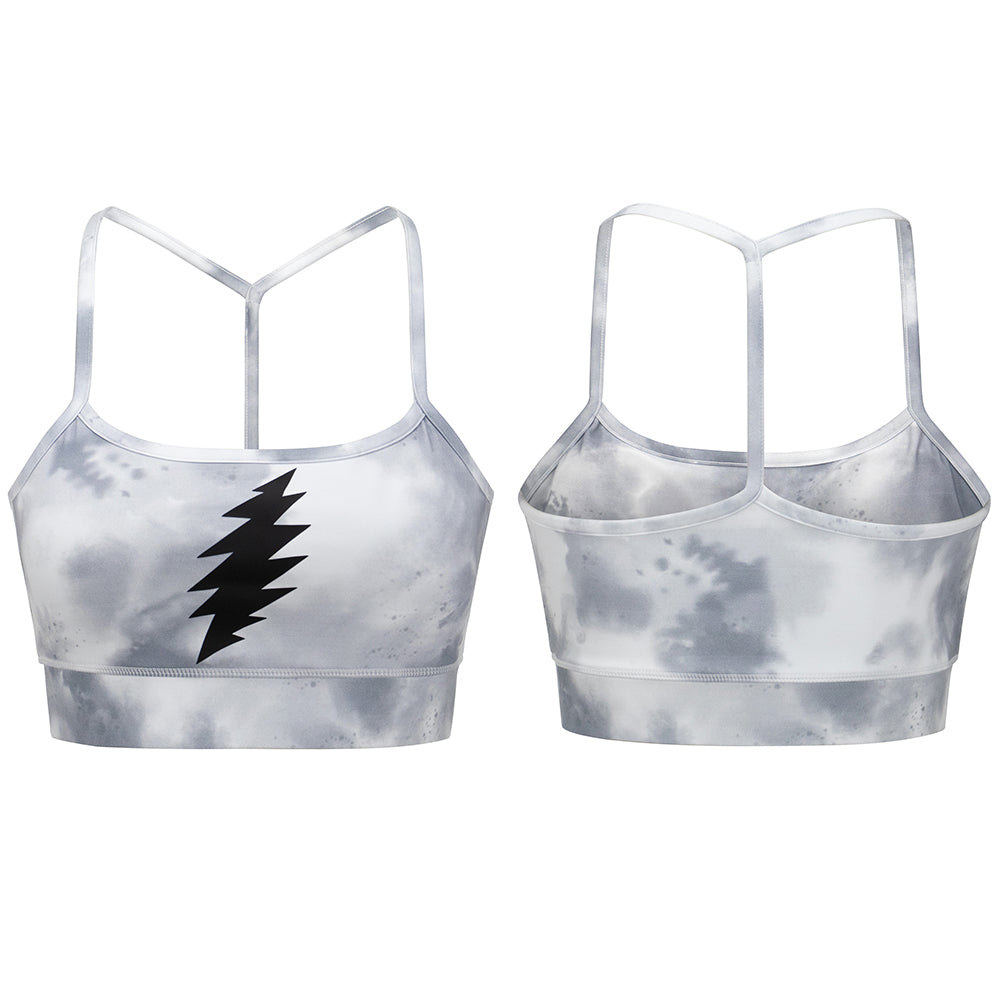 Gd Sports Bra Long Line Tie Dye Black Bolt In Grey And White - Section 119