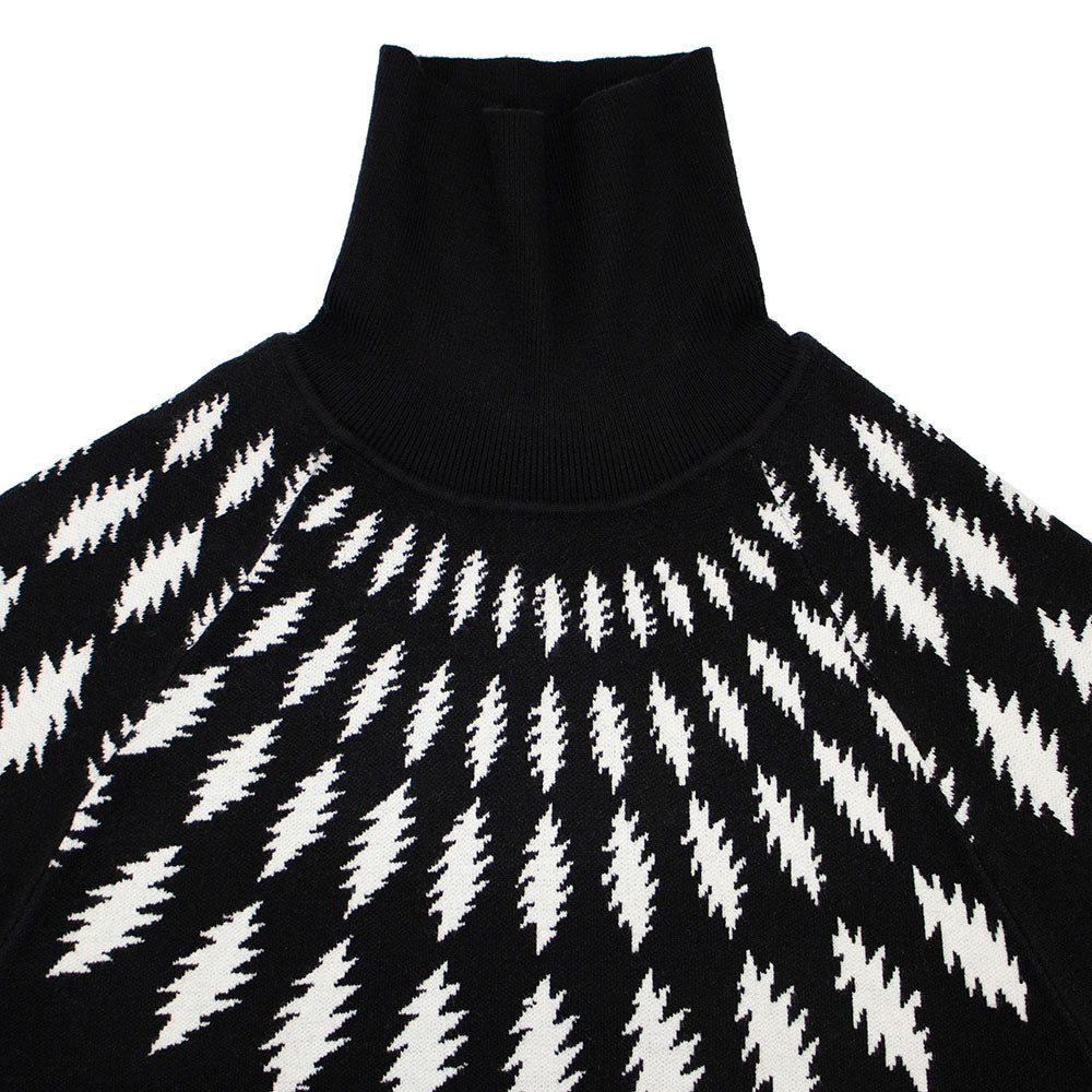 Ships 11/1:  Premium Grateful Dead Womens Turtleneck Fitted Sweater Spiral Bolt In Black And White - Section 119