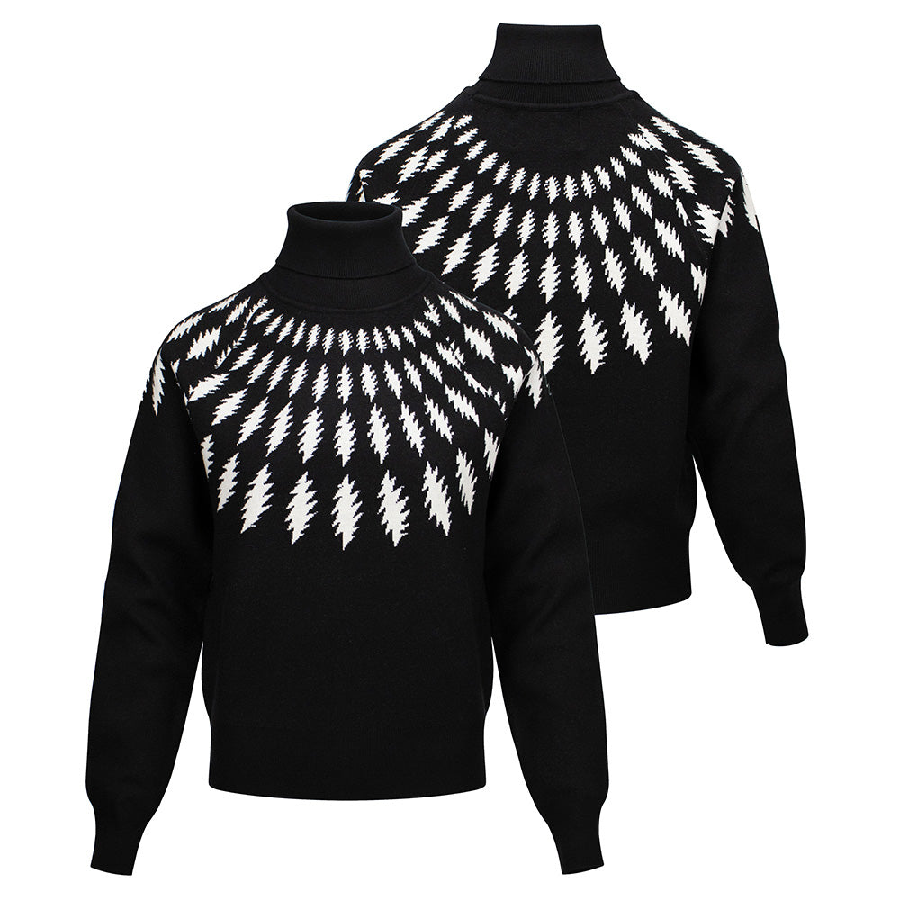 Ships 11/1:  Premium Grateful Dead Womens Turtleneck Fitted Sweater Spiral Bolt In Black And White - Section 119